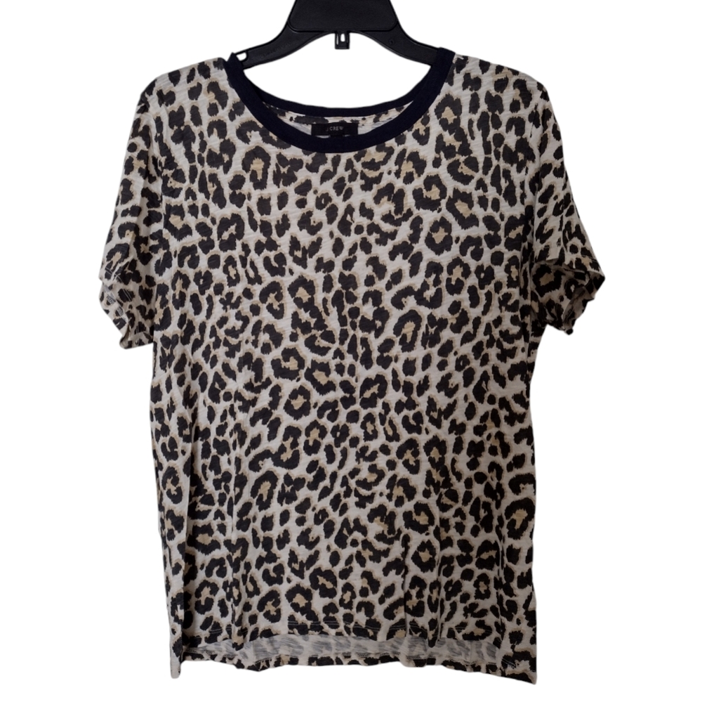J Crew 100% cotton Black Beige Tan leopard print shirt Sz Large
